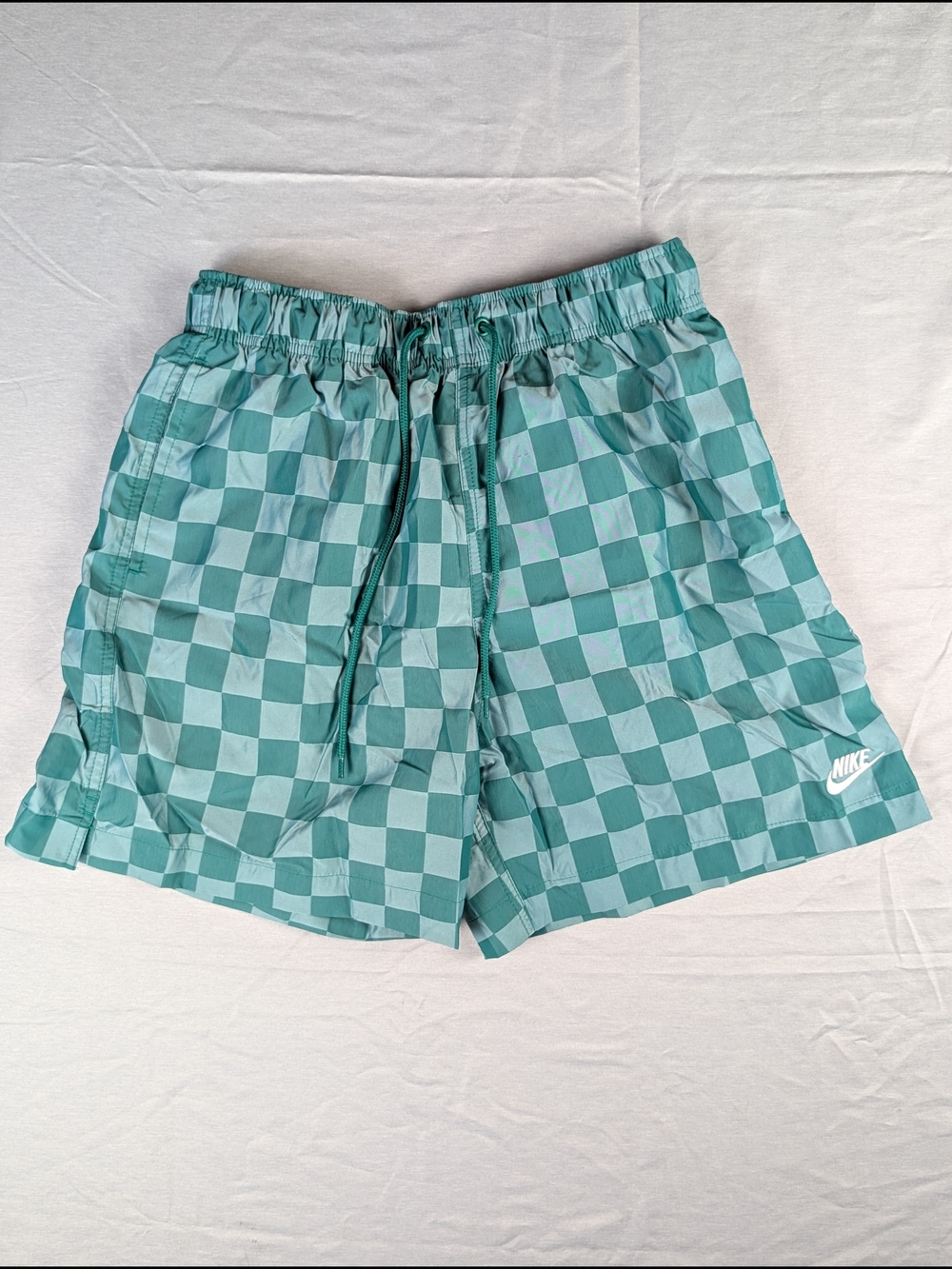 Nike Club Flow Shorts Mens S Checkered  Green Standard Fit Above The Knee